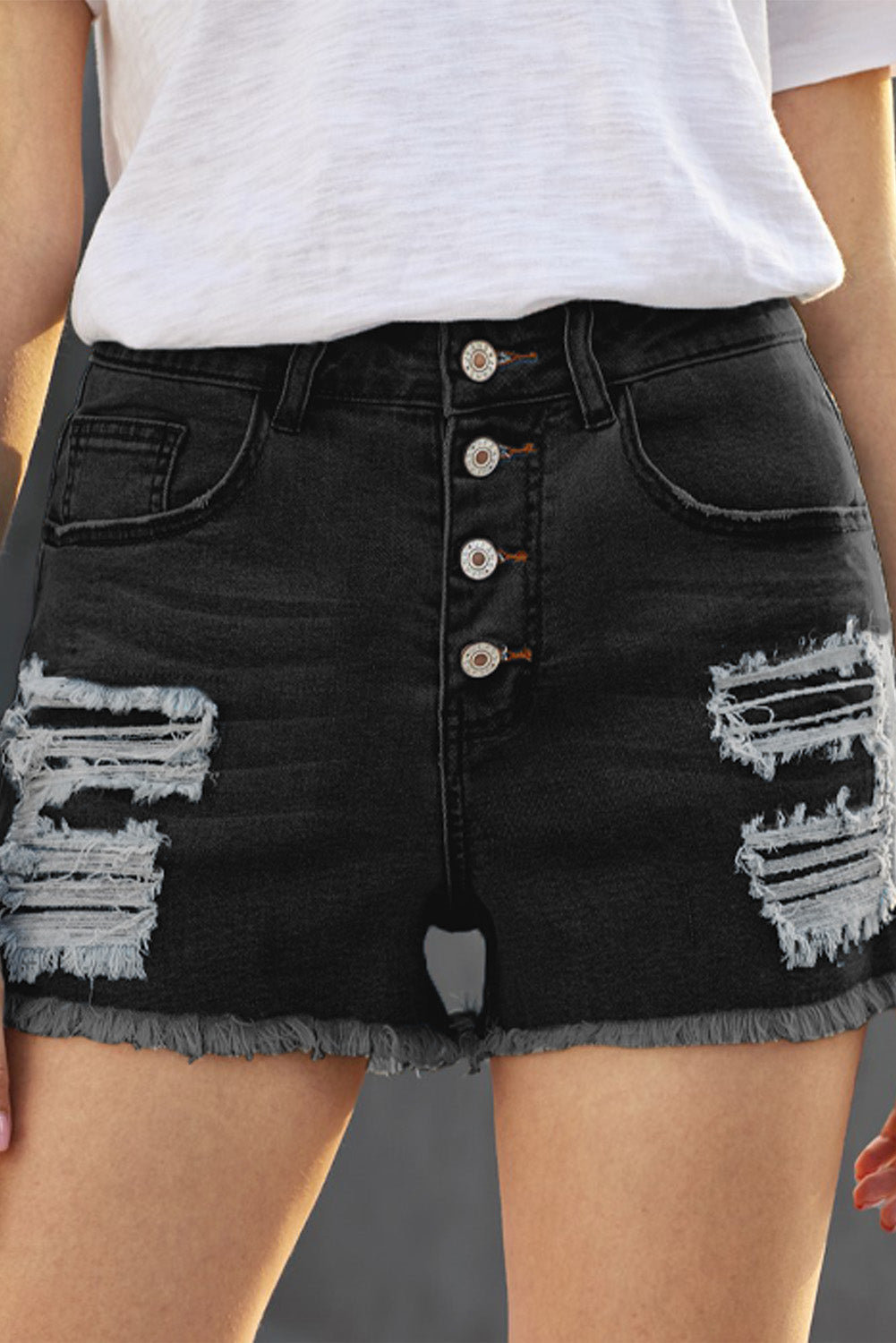 Black Gypsy Mid-rise Distressed Denim Shorts