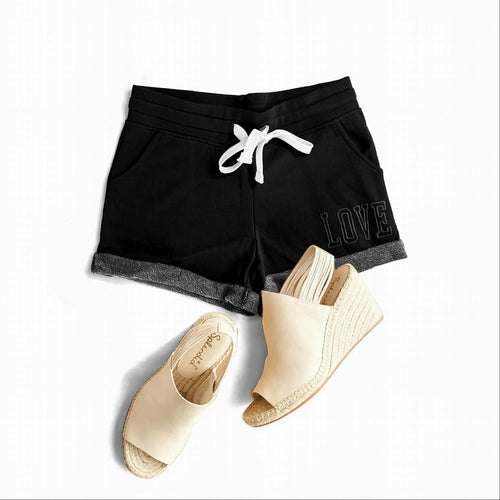 Love Embroidery French Terry Basic Shorts