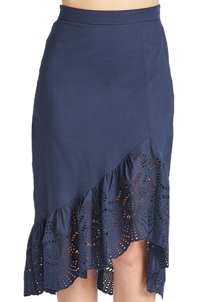 Aster Skirt - Cotton eyelet asymmetric hi-lo skirt