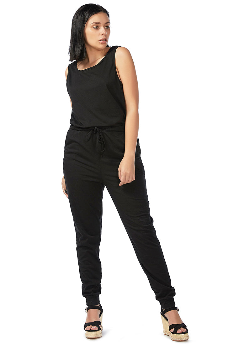 black as night drawstring jumpsuit