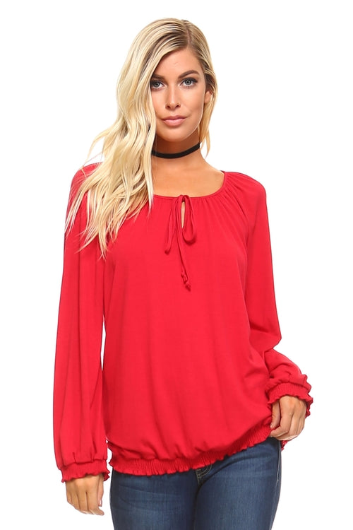 Women's Long Sleeve Solid Peasant Top