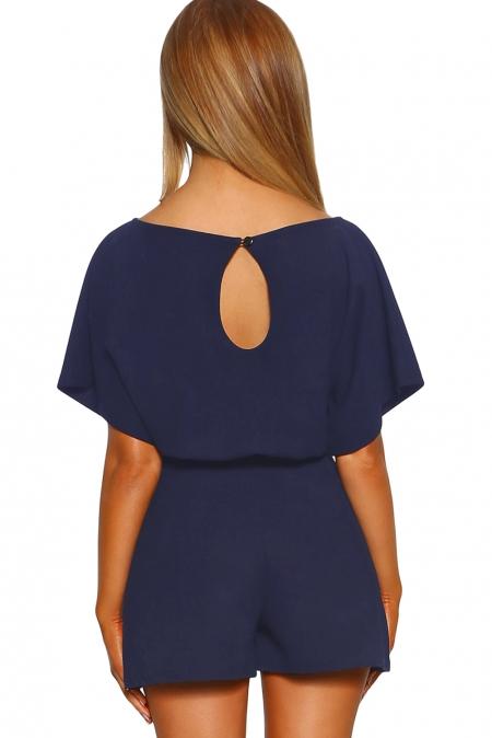 Fashion Blue Over The Top Belted Playsuit