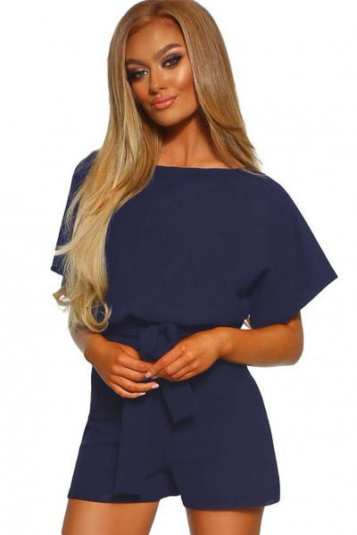 Fashion Blue Over The Top Belted Playsuit