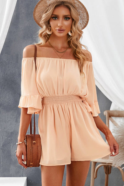 Chic Apricot Off Shoulder Romper