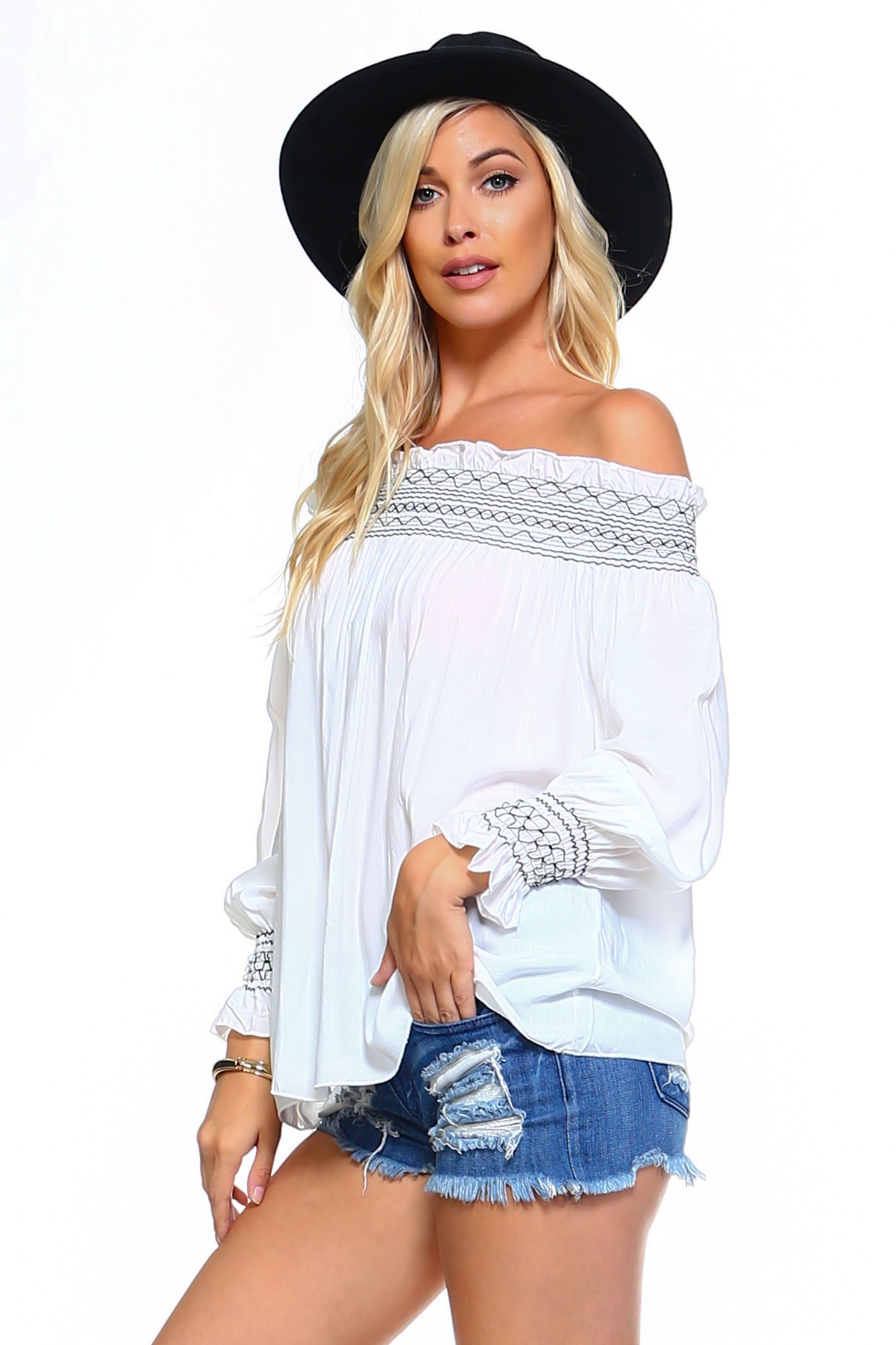 Women's Off Shoulder Stripe Smocked Elastic Top