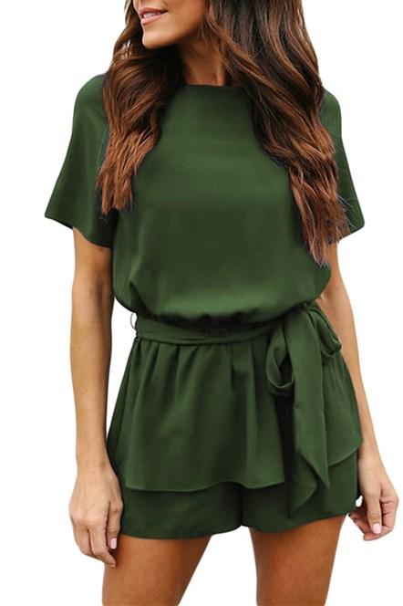 Olive Half Sleeves Peplum Waist Summer Romper