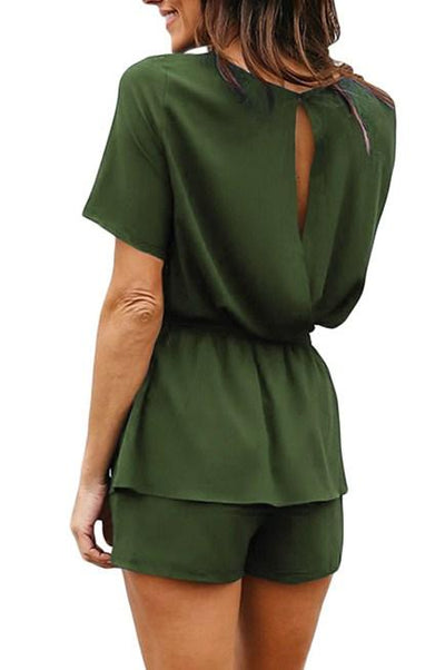 Olive Half Sleeves Peplum Waist Summer Romper