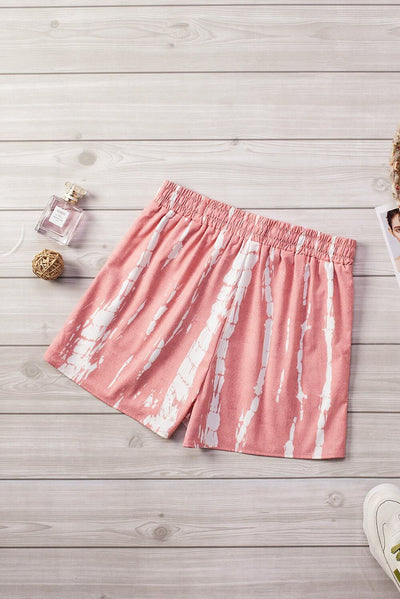 Pink White Tie Dye Drawstring Casual Shorts