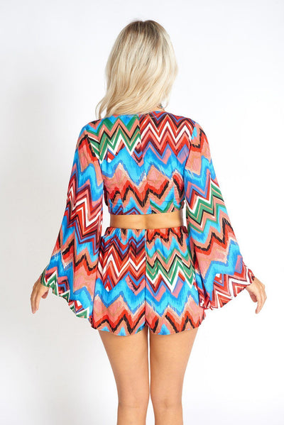 Rainbow Waves Bohemian Front Tying Crop Top