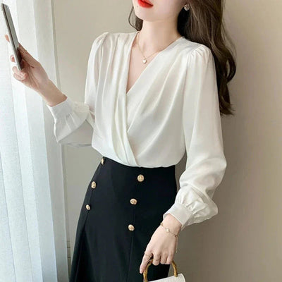 Womens V Neck Chiffon Blouse