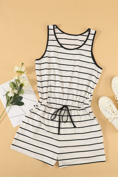 Whit Black Striped Sleeveless Lounging Romper