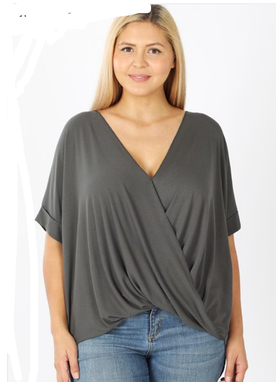 Curvy Girl Rayon Crepe Draped Front Top