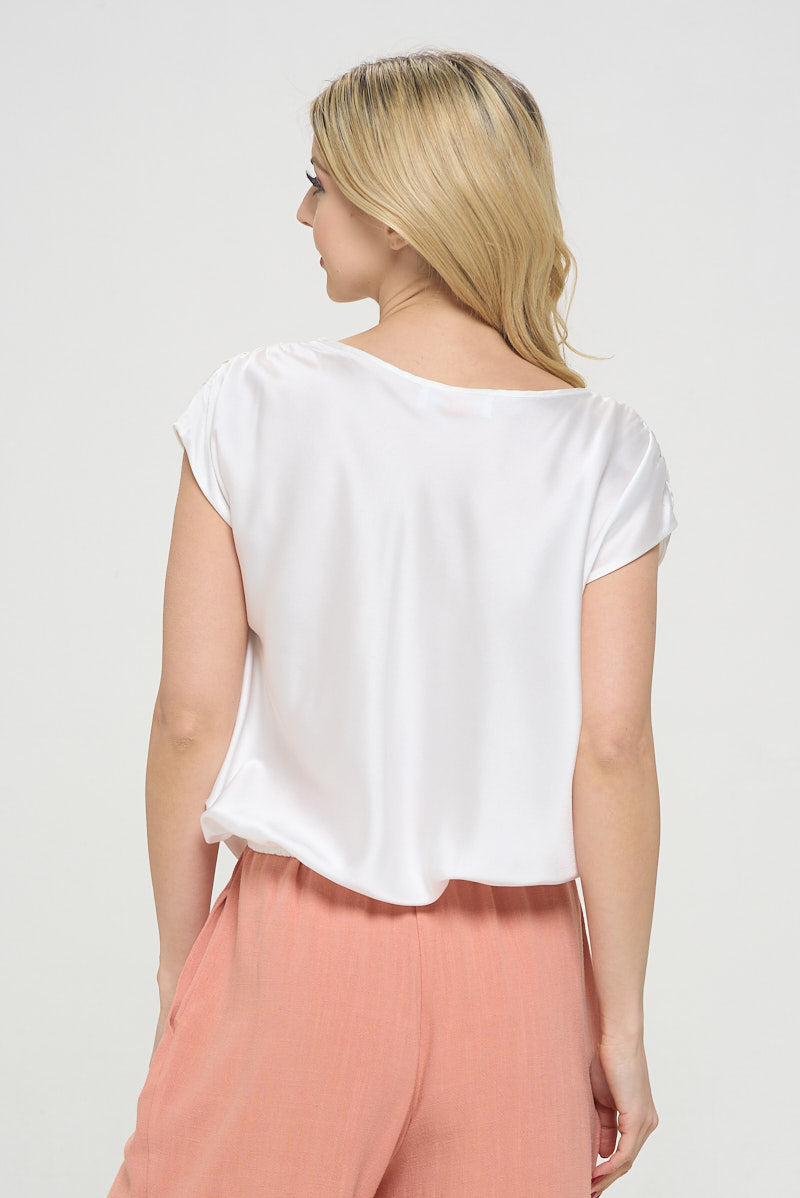 Solid Satin Round neck Short Sleeve Top