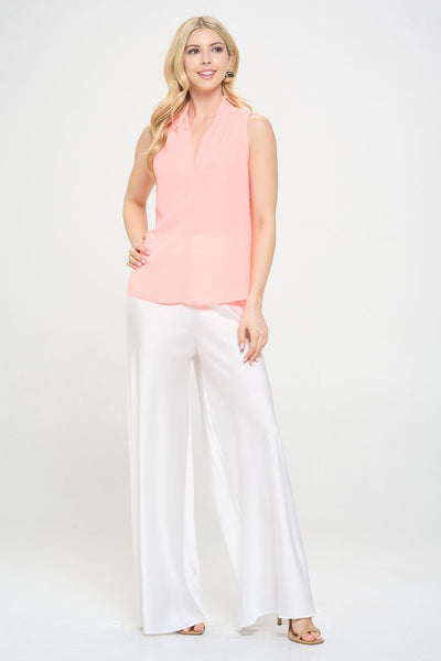 Solid V neck Top with Drape Neckline