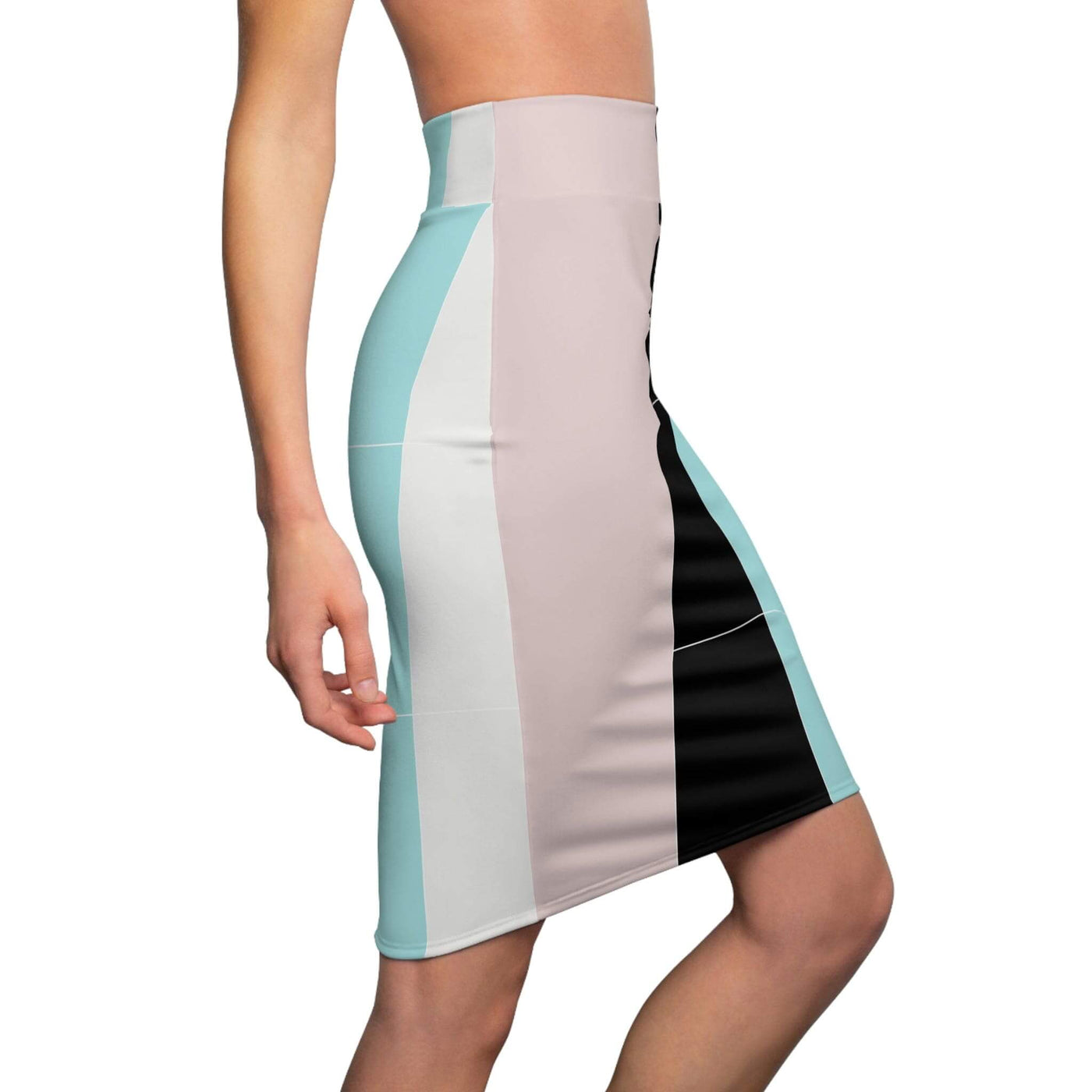 High Waist Womens Pencil Skirt - Contour Stretch, Pastel Colorblock