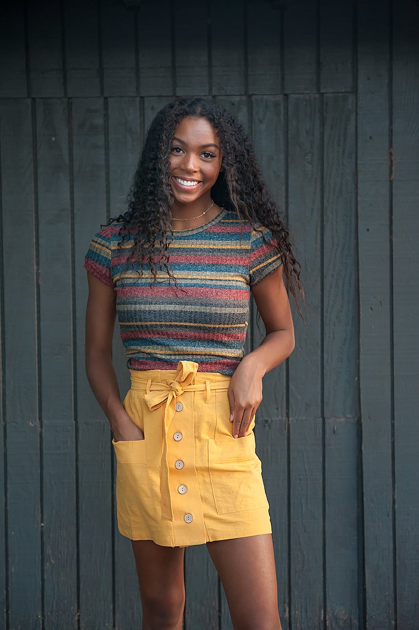 Coconut button Solid Woven Skirt With Belt in Mustard